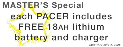 PACER with brake, automatic gear control includes free battery and charger thru July 4, 2026. Click to go to detail page.