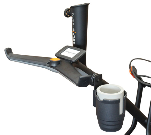 Cup holder installed on Kangaroo golfstream fold-up caddy