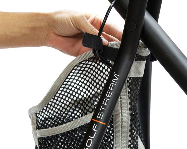 Unlatch velcro and loop under wire.