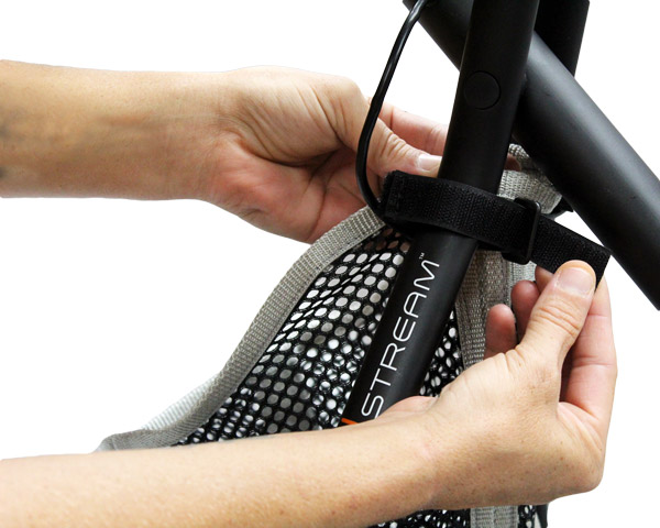 Loop velcro thru plastic buckle.