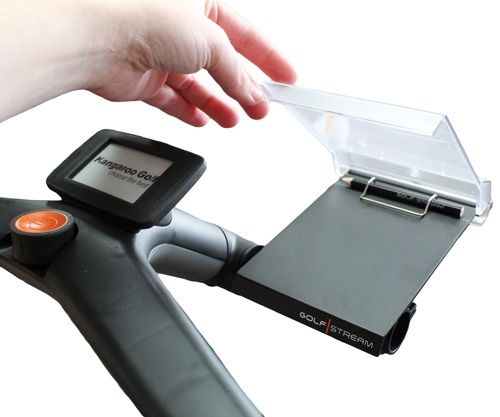 Scorecard holder installed on Kangaroo golfstream fold-up caddy