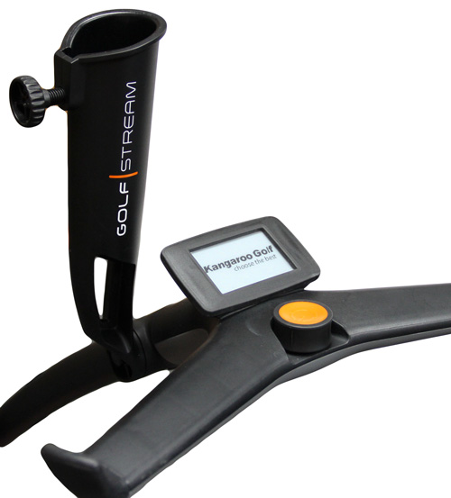 Umbrella holder installed on Kangaroo golfstream fold-up caddy